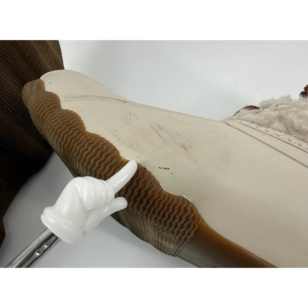 Sperry Saltwater Sherpa Duck Boots Waterproof‎ Lace Up Rain Booties Ivory 6.5